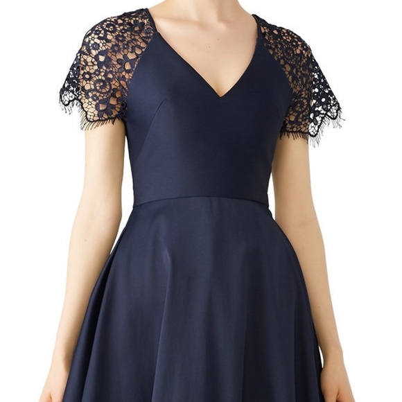 New ML Monique Lhuillier  Navy Lace Sleeve gown - Picture 3 of 8